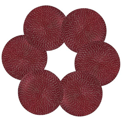 Youyi Round Placemats Set of 6, 15 inch Woven Braided Place Mats Washable Non-Slip Kitchen Table Mats for Dining, Burgundy (with Silver Accents) - size: set of 6