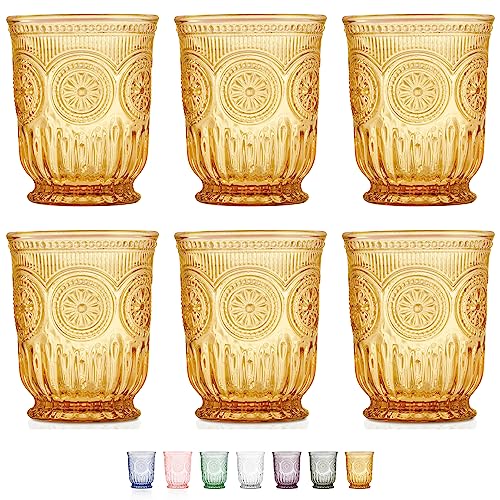 Amber Small Drinking Glasses Set of 6 Vintage Hobnail 8 oz - color: Amber, size: Small