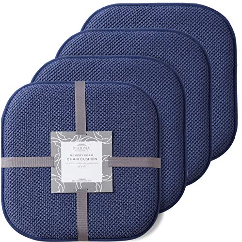 Marina Decoration Premium Thick Comfortable Cushion Memory Foam Chair Pads Honeycomb Pattern Nonslip Rubber Back Seat Topper Rounded Square 16 x 16 Seats Cover for Kitchen Chairs, 4 Pack Navy Blue - color: Navy Blue, size: 4 Pieces Pack