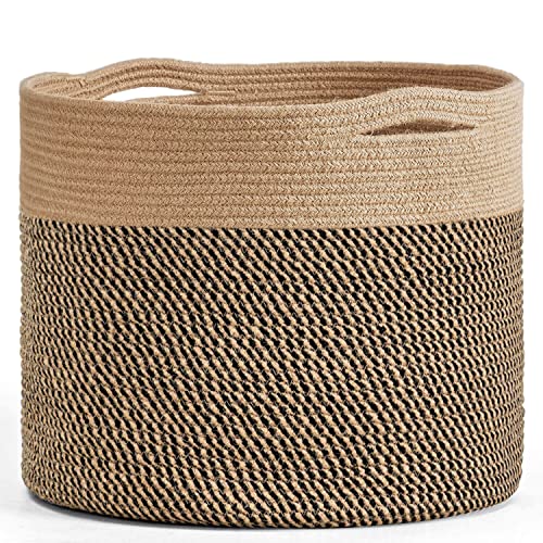 Goodpick Wicker Basket for Blankets, Baby Toy Storage Basket, 45L | 15.8 x 15.8 x 13.8 In Baby Storage Basket for Nursery, Blanket Basket for Living Room, Laundry Basket for Towels, Jute - color: Black & Jute, size: 15.8x15.8x13.8 Inch (Pack of 1)