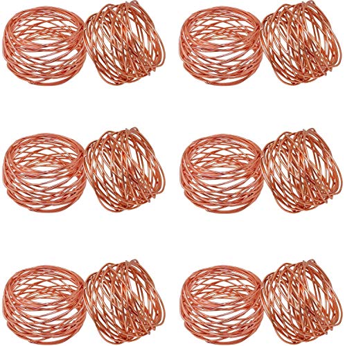 ITOS365 Handmade Round Mesh Napkin Rings Holder for Dinning Table Parties Everyday, Set of 12 - color: Copper