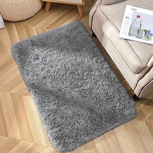 YJ.GWL Area Rugs for Bedroom, 2x3 Door Mat Washable Small Grey Bedside Rug,Fluffy Shaggy Entryway Rugs for Living Room, Shag Indoor Floor Carpet for Kids Boy and Girls, Home Decor Aesthetic - color: Grey, size: 2' x 3' (Rectangular)