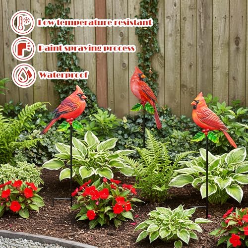 Cardinal Bird Yard Outdoor Decoration Stakes Garden Statue Yard Decor | BVLFOOK 3PCS Cardinal Garden Stakes Signs with Stakes, Personalized Unique Funny Gifts, Lawn Ornaments Home Decor