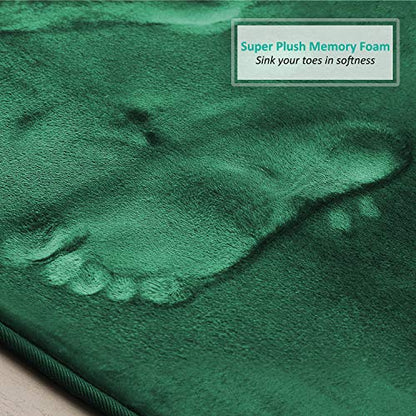 Clara Clark 3 Piece Bathroom Rugs Bath Mat Set, Velvet Memory Foam Bath Mats for Bathroom - Non-Slip, PVC Backing Bath Rugs, Washable - Dries Quickly, Green - color: Hunter Green