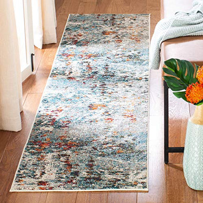 SAFAVIEH Madison Collection Runner Rug - 2'2" x 6', Grey & Blue, Modern Abstract Design, Non-Shedding & Easy Care, Ideal for High Traffic Areas in Living Room, Bedroom (MAD471F) - color: Grey/Blue, size: 2'2" x 6' (Runner)