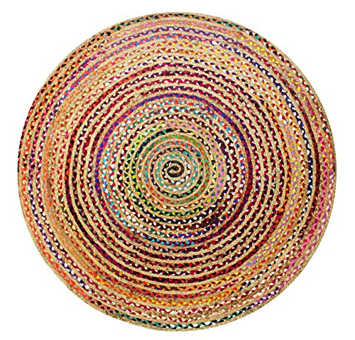 Cotton Craft Jute & Cotton Multi Chindi Braid Rug, Hand Woven Reversible, 4-Feet, Colors may Vary | Handwoven Reversible Jute & Natural Recycled Cotton Boho Farmhouse Rustic Area Accent Throw Rug - Living Room Home Décor - color: Multi Color, size: 4' (Ro