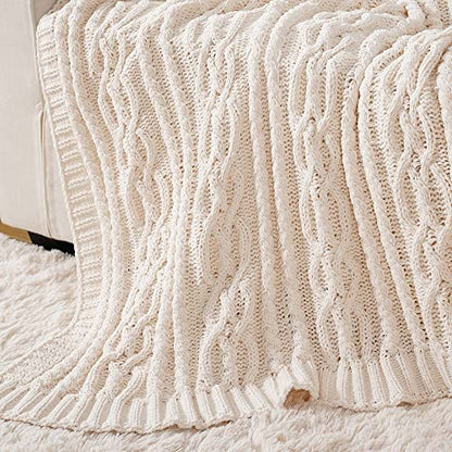 Battilo Cream White Ivory Throw Blanket for Couch, 51x 67 Inch, Woven Chenille Knit Throw Blanket for Chair, Super Soft Warm Decorative Textured Throw Blanket for Bed, Sofa and Living Room. | White Throw Blanket, Ivory Knit Blanket, Soft Woven Chenille Kn