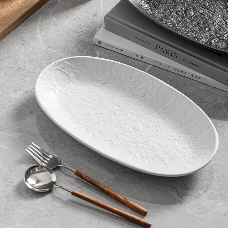 Serving Platter 12 Inches, Ceramic Oval Dinner Plate Set of 2, Serving Dishes for Entertaining, Dishwasher & Oven Safe Kitchen Dinnerware for Salad, Chicken, Pasta, Fish, Beef, White - color: White