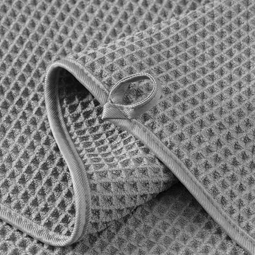 MICROFI New Microfiber Waffle Bath Towels, 2 Pieces, Soft, Absorbent, Fast Drying, Lint Free 430 GSM (30''x60''/76cm x 152cm) - color: Gray+champagne