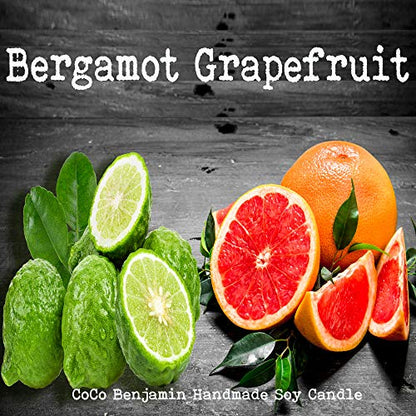 100% Natural Soy Wax Candle by CoCo Benjamin - Highly Scented & Hand-Poured Luxury Candle (Bergamot Grapefruit)- Clean Burning Cotton Wick - style: Bergamot Grapefruit (Cotton Wick)
