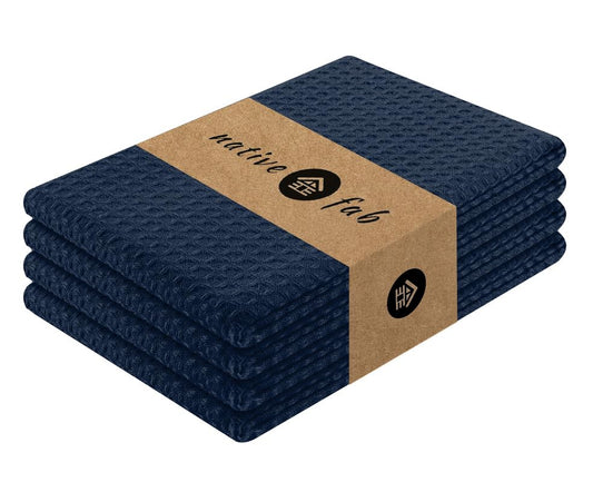 Native Fab Cotton Kitchen Towel with Hanging Loop 16x26 inches, 4-Pack, Waffle Weave Kitchen Towels for Cleaning Drying, Washcloths Soft & Absorbent Cloth Rags, Bar Towel, Dish Cloth, Navy - color: Navy, size: Set of 4