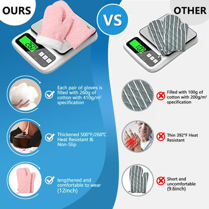 Oven Mitts and Pot Holders 4 pcs Set,High Heat Resistant 500 Degree Extra Thicken Long Kitchen Cotton Oven Glove for Cooking (12 Inch,Pink)… - color: Cotton-pink
