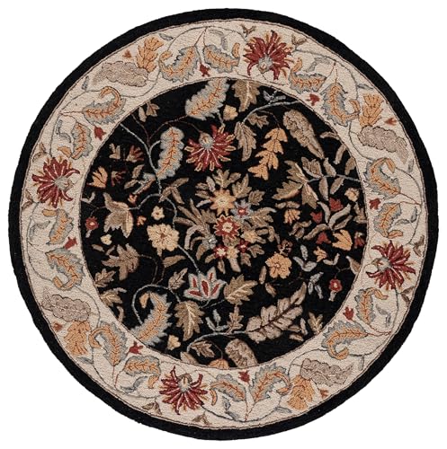 SAFAVIEH Chelsea Collection 4' Round Black HK141B Hand-Hooked French Country Wool Area Rug - color: Black, size: 4' (Round)
