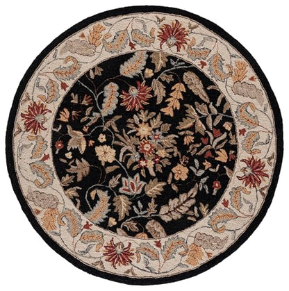 SAFAVIEH Chelsea Collection 4' Round Black HK141B Hand-Hooked French Country Wool Area Rug - color: Black, size: 4' (Round)