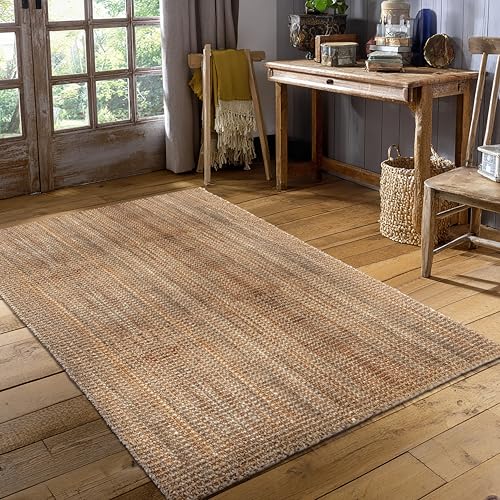 Croft&Cane Handspun Jute Area Rug – Premium Reversible Natural 4x6 ft Rug | Handwoven Chunky Textured Tan Beige Neutral Carpet for Rustic Farmhouse Décor, Living Room, Dining Room, Bedroom, Office - size: 6' x 4' (Rectangular)