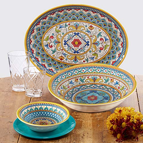 Portofino 7.5" Melamine All Purpose Bowls – Set of 6, Vibrant Mediterranean Floral Design, Lightweight & Break-Resistant, Dishwasher Safe, Good for Pasta, Soup, Salads & Outdoor Dining (Pack of 2) - size: 7.5 inches (Pack of 2)