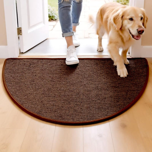 Door Mat 36" x 24", Half Circle Non Slip Washable Entry Rug, Low Profile Absorbent Doormat for Front Door, Back Door, Entryway, Kitchen – Soft Semicircle Indoor Floor Mat, Coffee - color: Coffee, size: 2' x 3' (Semicircular)