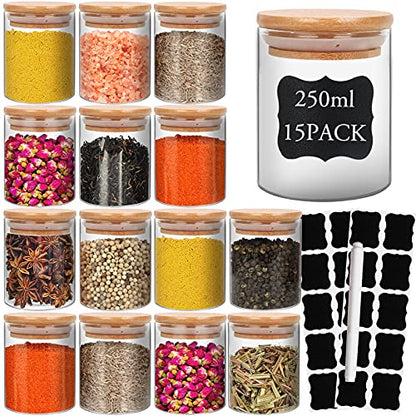 DHSBTLS 15 Pack 6 oz Glass Jars With Bamboo Lids for Kitchen, Pantry | Borosilicate Airtight Canisters, Food Storage Container, Pantry Organization, Kitchen Sets, Spice Containers - size: 6 fl oz (15 pcs)