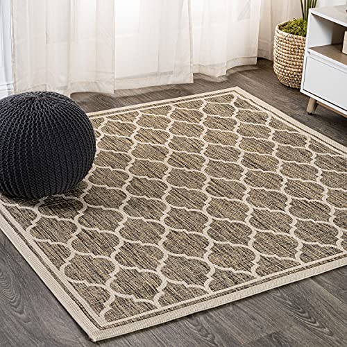JONATHAN Y Moroccan Trellis Indoor Outdoor Square Area Rug 3X3 Brown/Beige, Trebol Textured Weave for Backyard, Patio, Porch, Easy-Cleaning, High Traffic, Pet-Friendly, Non-Shedding (SMB109A-3SQ) - color: Brown/Beige, size: 3'1" x 3'1" (Square)