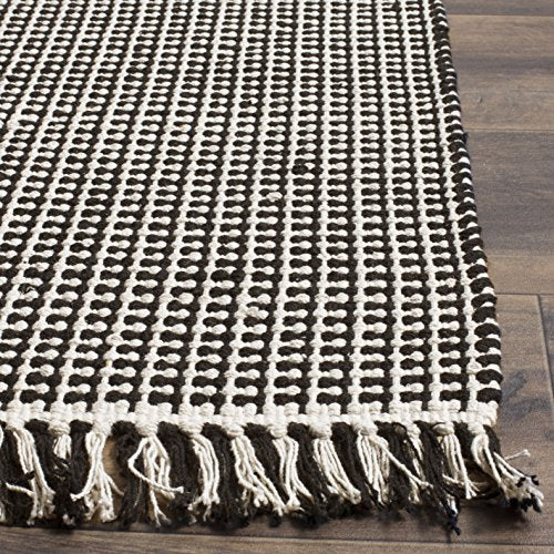 SAFAVIEH Montauk Collection Accent Rug - 3' x 5', Ivory & Black, Handmade Flat Weave Boho Farmhouse Cotton Tassel Fringe, Ideal for High Traffic Areas in Entryway, Living Room, Bedroom (MTK340D)