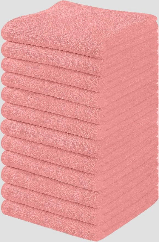 Towel and Linen Mart 100% Cotton - Wash Cloth Set - Flannel Face Cloths, Highly Absorbent and Soft Feel Fingertip Towels (Pink, Pack of 12) - color: Pink, size: Pack Of 12