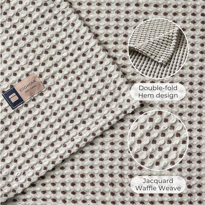EGOHOME Cotton Two-Tone Check Pattern Waffle Blanket Queen Size | Coffee Bean/White, 90"x90", Lightweight, Soft & Breathable for Bed, Couch, Sofa, All Seasons - color: Coffee Bean/White, size: Queen