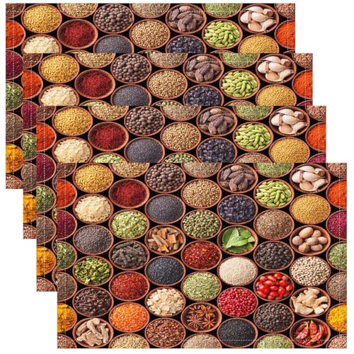 Retro Placemats Set of 6, 17x12 Inch Colorful Herbs and Spices Natural Art Print Table Mats for Home Party Kitchen Dining Decor - color: Style-1, size: 6PCS