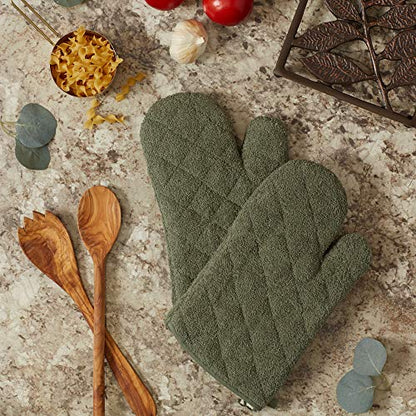 DII Basic Terry Collection 100% Cotton Quilted, Oven Mitt, Artichoke, 2 Piece - color: Artichoke, size: Oven Mitt