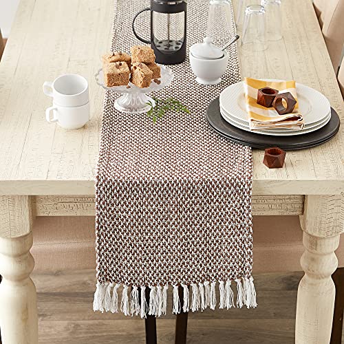 DII Woven Basics Collection 100% Cotton Knit Table Runner, 15x108, Bark Brown - color: Bark Brown, size: 15x108"