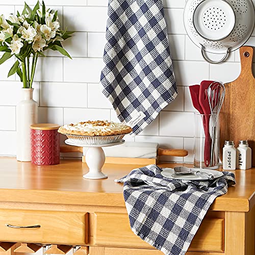 DII Washed Waffle Weave Collection, Dishtowel Set, 18x28, Denim Check, 2 Piece - color: Denim Check