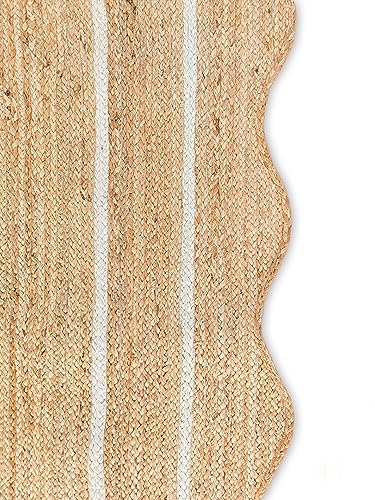 Wave Scalloped Natural Jute Runner, Off White (2'6"x14'): Boho Farmhouse Entryway Scallop Rug - color: Off White, size: 2'6"x14' (Runner)