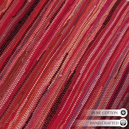 Chindi Woven Rug 2x3 Feet - Red | Cotton Throw Rugs for Kitchen, Entryway, Easy Care Small Boho Mat - color: Red, size: 2 x 3 feet