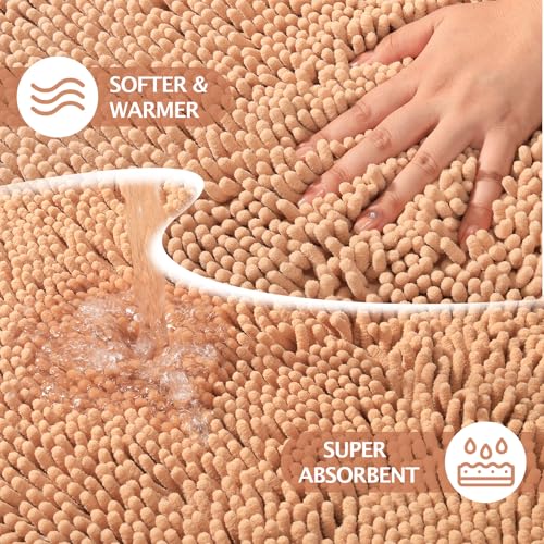 Chenille Bathroom Rugs Set 2 Piece, Absorbent Bath Rugs, Non-Slip Bath Mats, Machine Washable Rugs for Bathroom Floor, Tub and Shower, Beige (20 × 30 Plus 17 ×24 - Inch) - color: Beige