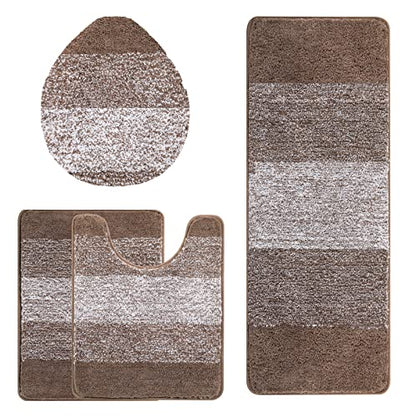 Bsmathom Bathroom Rug Set 4 Piece, Plush Microfiber Bath Mat, Coffee | Extra Water Absorbent, Non Slip Washable Runner Bath Rugs with Toilet Lid Cover and U-shaped Contour Toilet Mat - color: Coffee, size: 18"x26"+18"x48"+U20"x24"+Cover19"x21"
