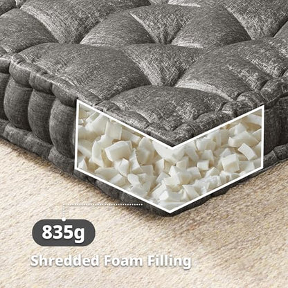 Intelligent Design Floor Pillow Meditation Cushion, 20x20 Charcoal | Sitting for Adults Yoga, Shredded Foam Filled, Chenille Tufted Cover, Handsewn Scalloped Edge, OEKO-TEX Certified - color: Charcoal