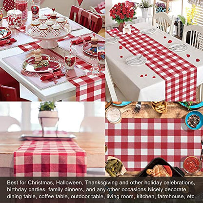 Buffalo Plaid Cotton Blend Table Runner, Buffalo Check Collection, Classic Farmhouse Style, 14x72 - Red and White - color: Red and White, size: 14*72inch