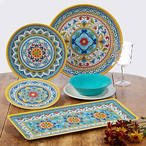 Portofino 7.5" Melamine All Purpose Bowls – Set of 6, Vibrant Mediterranean Floral Design, Lightweight & Break-Resistant, Dishwasher Safe, Good for Pasta, Soup, Salads & Outdoor Dining - size: 7.5 inches