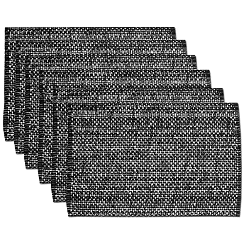 Sweet Home Collection 100% Cotton Placemats for Dining Room Rectangle Two Tone Woven Fabric 13" x 19" Soft Durable Table Mat Set, Set of 6, Black - color: Black, size: Rectangle 13" x 19"