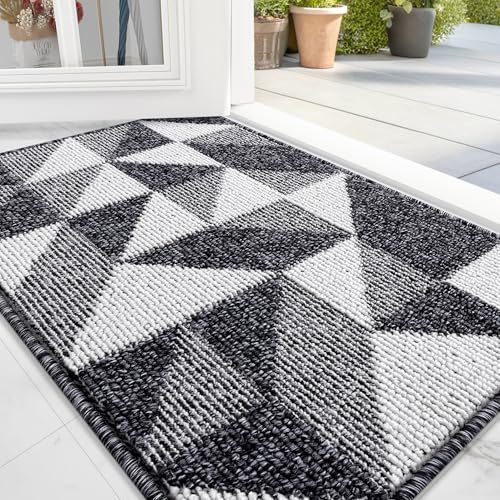 OLANLY Door Mat Indoor Entrance Washable 32x20, Odor-Free Low-Profile Front Back Geometric Doormat, Absorbent Resist Dirt Entry Carpet, Easy to Clean Sturdy Inside Floor Mats for Entryway, Black - color: Black, size: 32" x 20"