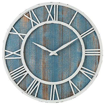 24" Coastal Wall Clock - Metal & Solid Wood Noiseless Weathered Beach Blue Wall Clock (Coastal Blue, 24-inch) - color: Coastal Blue, size: 24-inch