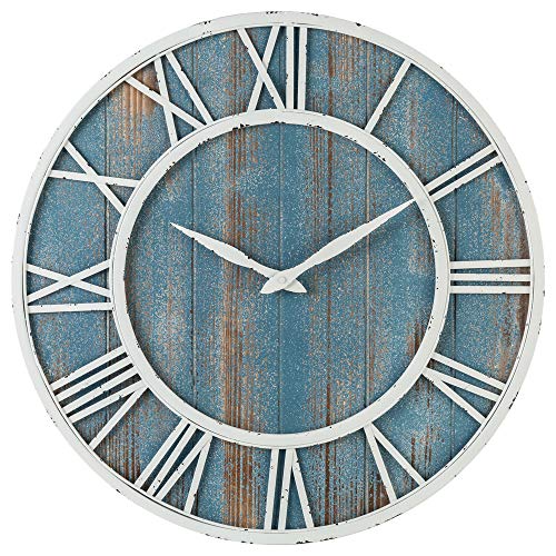 24" Coastal Wall Clock - Metal & Solid Wood Noiseless Weathered Beach Blue Wall Clock (Coastal Blue, 24-inch) - color: Coastal Blue, size: 24-inch