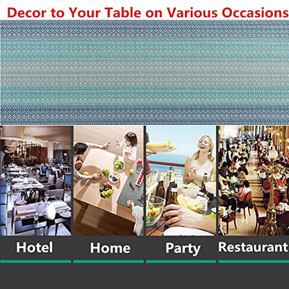 Placemats, Woven Vinyl Crossweave Kitchen Tablemat，Washable PVC Table Mats Sets for Dining Table, Parties, Farmhouse, Thanksgiving, Christmas & Gathering (6 Placemats + 1 Table Runner, Coastal Blue)