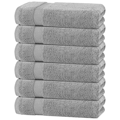 White Classic Wealuxe Light Gray Bath Towels 24x50 Inch, Cotton Towel Set for Bathroom, Hotel, Gym, Spa, Soft Extra Absorbent Quick Dry 6 Pack - color: Light Gray, size: Bath Towels 6-Pack, 24x50 Inches