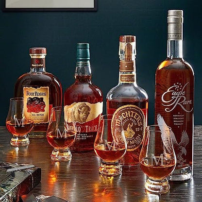 Personalized Glencairn Whiskey Glass Gift Set with Wooden Box – Set of 4 Engraved 6 oz Glencairn Bourbon & Scotch Tasting Glasses, Custom Whiskey Lover Gift for Dad, Husband & Collectors - style: Brown Box Set