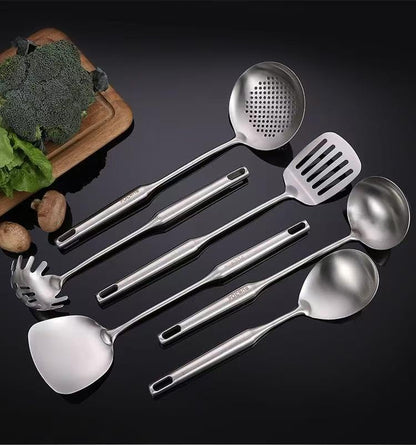 Premium 7-Piece Gold Kitchen Utensil Set with Stand, Stainless Steel Cooking Tools- Dishwasher Safe Ladle, Spoon, Spatula, Pasta Fork, Luxury Brass Kitchen Accessories for Home Chefs (silvery) - color: Silver