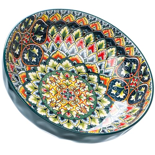 Large Serving Bowls, 75 Oz Fruit Salad Bowls, Bohemian Style Large Porcelain Dishes for Entertaining Parties,Big Bowls for Eating Soup, Salad, Pasta, Fruit, Chips, 10.3 Inch Diameter (green) - color: Green