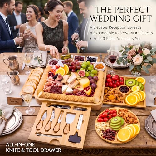 Charcuterie Boards Gift Set, Cheese Board Knife Set, Entertaining Party Food Displays, Entertaining Gifts, Up to 24 × 24, Servies Tray Worry-Free for Parties, Housewarming, Wedding Gift