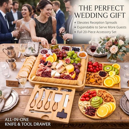 Charcuterie Boards Gift Set, Cheese Board Knife Set, Entertaining Party Food Displays, Entertaining Gifts, Up to 24 × 24, Servies Tray Worry-Free for Parties, Housewarming, Wedding Gift