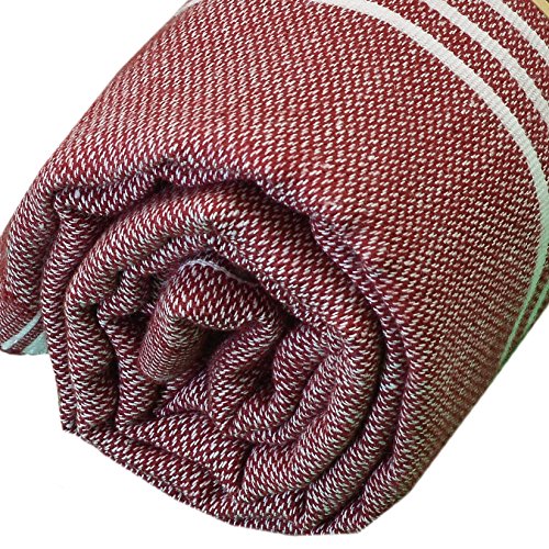 Bersuse Towels Anatolia XL Beach Blanket Throw Blanket Turkish Towel 100% Cotton Extra-Large Quick-Dry Lightweight Premium Peshtemal Towel - 61x82 Inches, Burgundy - color: Burgundy