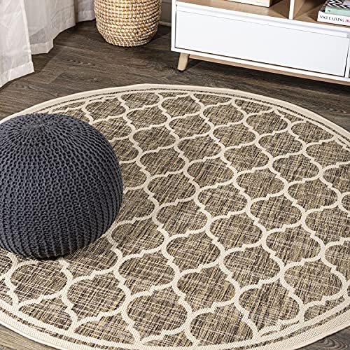 JONATHAN Y Moroccan Trellis Indoor Outdoor Round Area Rug 3 Ft Brown/Beige, Trebol Textured Weave for Backyard, Patio, Porch, Easy-Cleaning, High Traffic, Pet-Friendly, Non-Shedding (SMB109A-3R) - color: Brown/Beige, size: 3'1" (Round)
